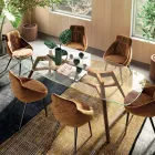 Mesa Fixa em Vidro Extra Transparente e Freixo Made in Italy - Norte Viadurini