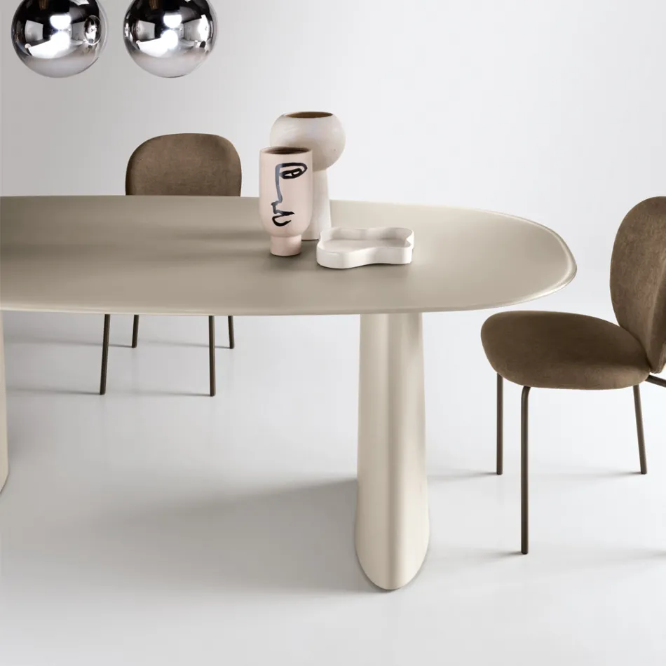 Mesa fixa para dez pessoas com tampo de vidro e base em MDF - Venia Viadurini
