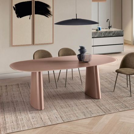 Mesa fixa para dez pessoas com tampo de vidro e base em MDF - Venia Viadurini