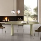 Mesa fixa para dez pessoas com tampo de vidro e base em MDF - Venia Viadurini