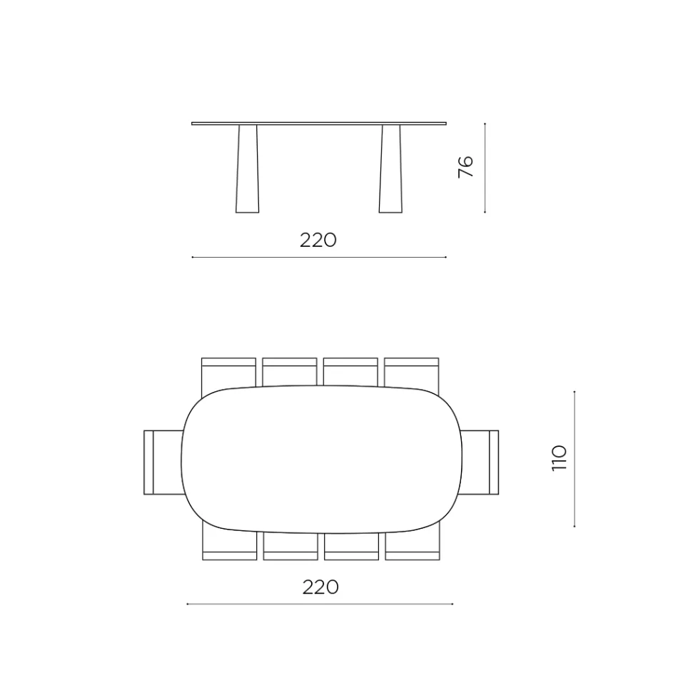 Mesa fixa para dez pessoas com tampo de vidro e base em MDF - Venia Viadurini