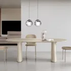 Mesa fixa para dez pessoas com tampo de vidro e base em MDF - Venia Viadurini
