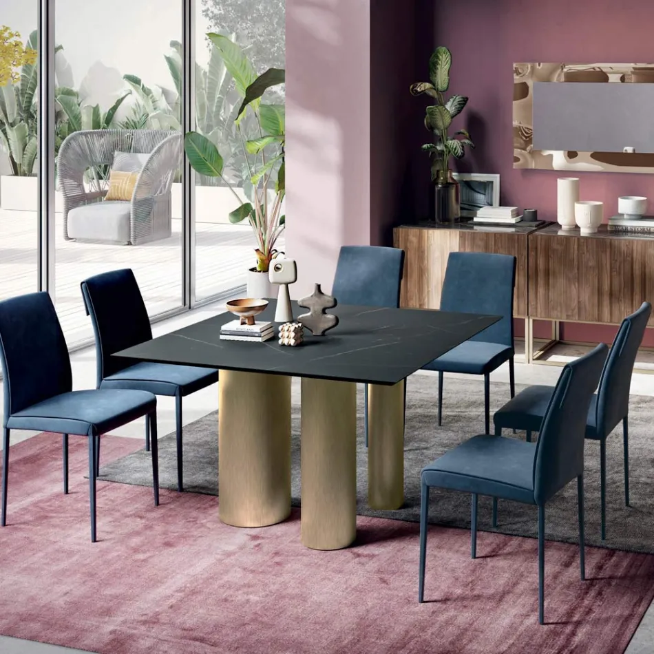 Mesa Quadrada Fixa em Laminado e Aço Fabricado na Itália - Tesoura Viadurini