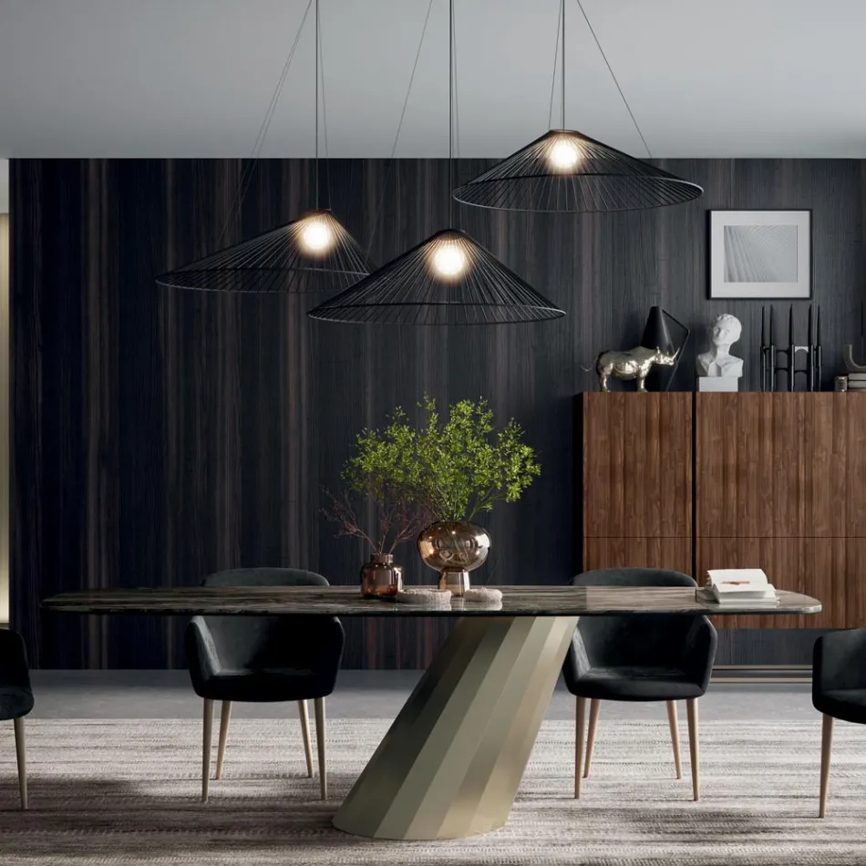 Mesa Retangular Fixa em Aço e Cerâmica Made in Italy - Calças Viadurini