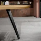 Mesa Redonda Fixa com Tampo em Folheado de Carvalho e Base Metálica - Cyclamen Viadurini