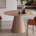 Mesa redonda fixa para quatro pessoas com base em MDF e tampo de vidro opaco - Lumen Viadurini