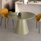 Mesa redonda fixa para quatro pessoas com base em MDF e tampo de vidro opaco - Lumen Viadurini