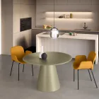 Mesa redonda fixa para quatro pessoas com base em MDF e tampo de vidro opaco - Lumen Viadurini