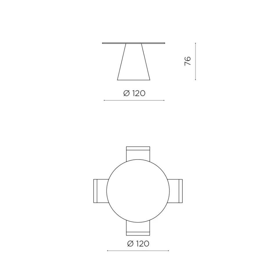 Mesa redonda fixa para quatro pessoas com base em MDF e tampo de vidro opaco - Lumen Viadurini