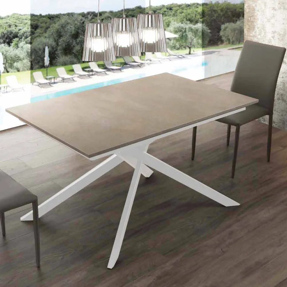 Mesa de madeira extensível até 190 cm com base cruzada de Lecce Viadurini