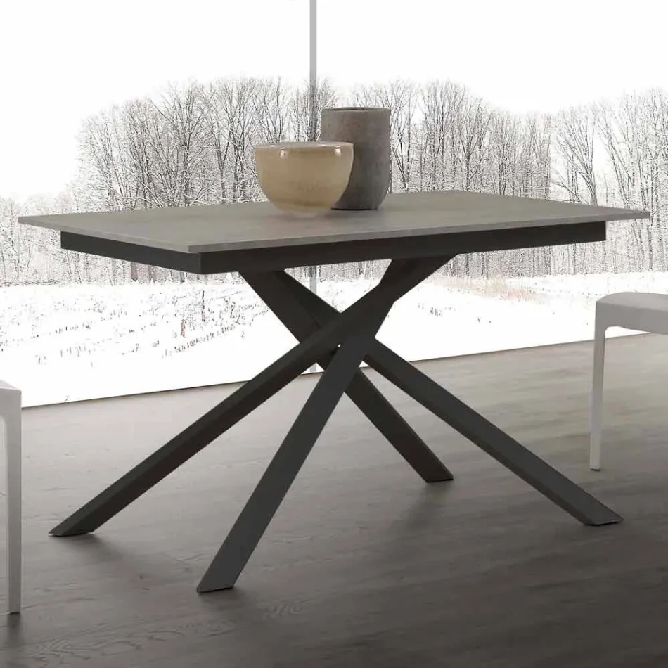 Mesa de madeira extensível até 190 cm com base cruzada de Lecce Viadurini