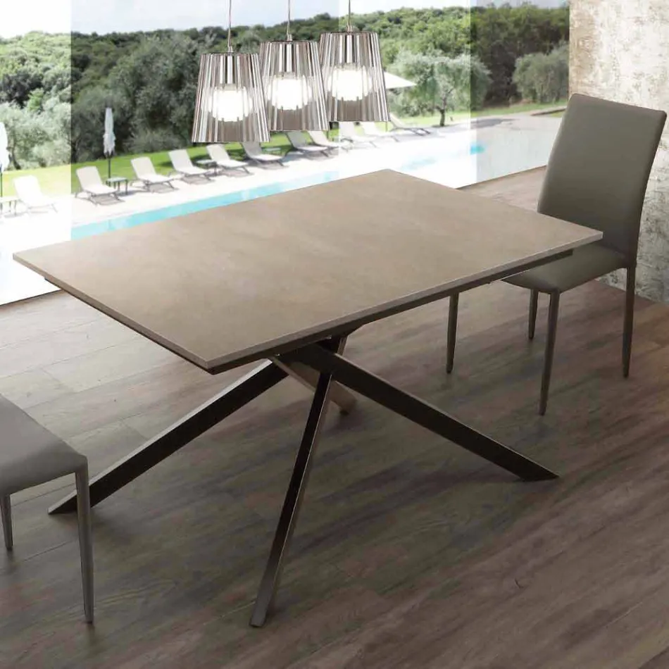 Mesa de madeira extensível até 190 cm com base cruzada de Lecce Viadurini