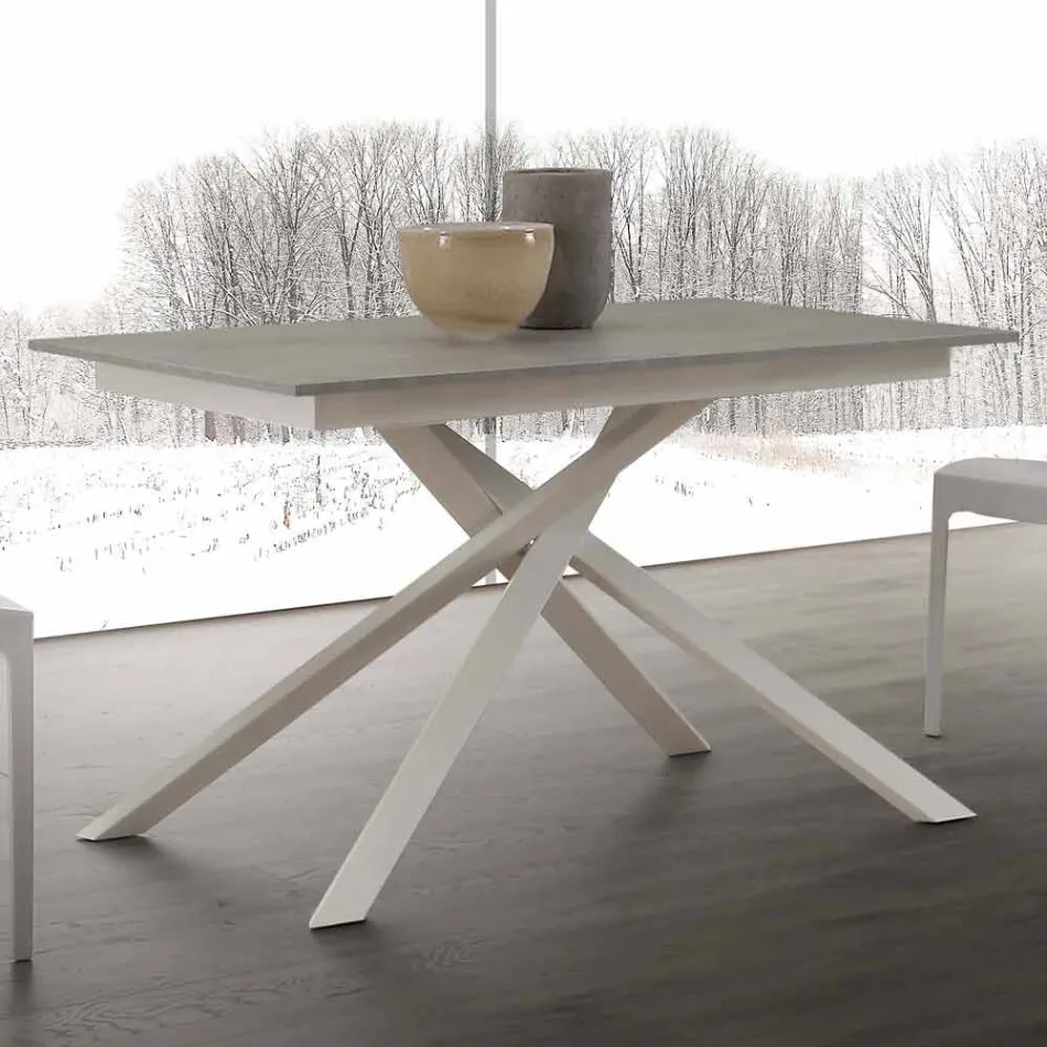 Mesa de madeira extensível até 190 cm com base cruzada de Lecce Viadurini