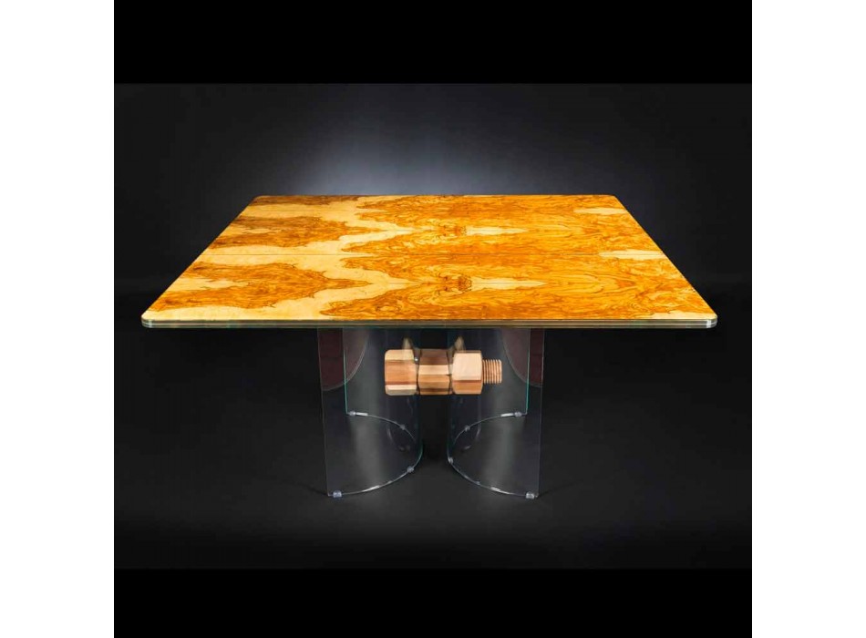 em madeira de oliveira e mesa de vidro Portofino square shape Viadurini