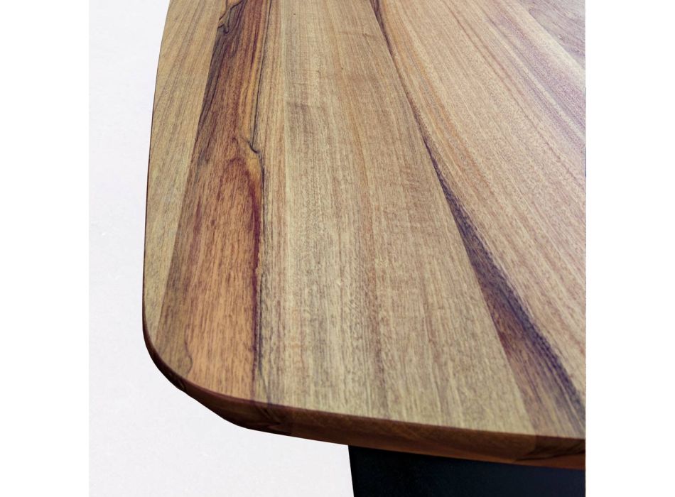 Mesa de madeira de nogueira maciça com base de metal e borda inclinada - Nora Viadurini