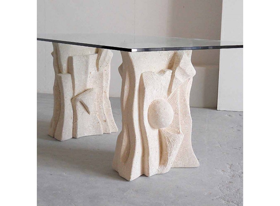 Mesa de pedra com design moderno cristal top Priamo Viadurini