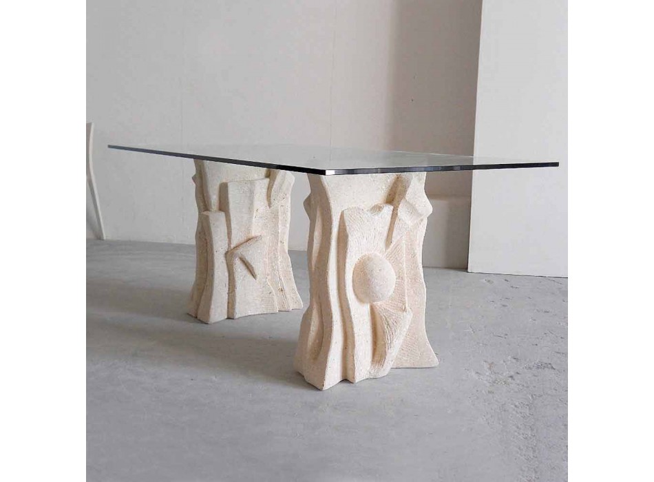 Mesa de pedra com design moderno cristal top Priamo Viadurini