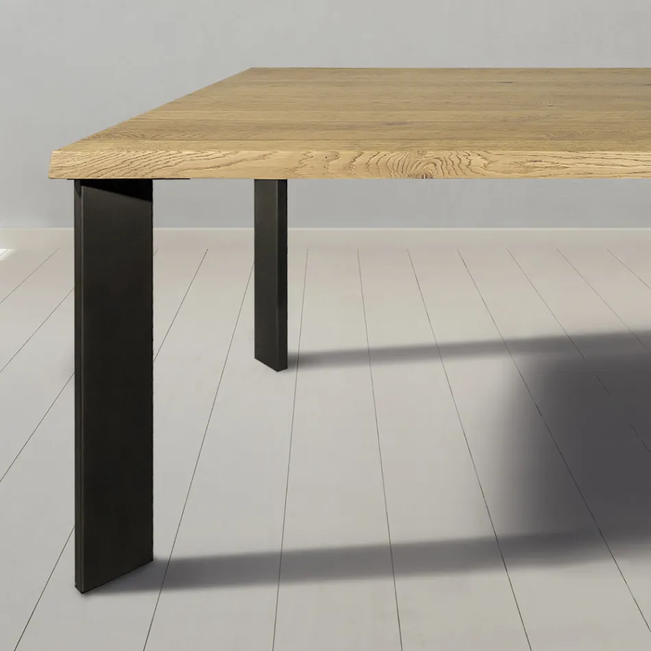 Mesa em Carvalho Masellato Nodoso e Pernas de Metal Made in Italy - Vicente Viadurini
