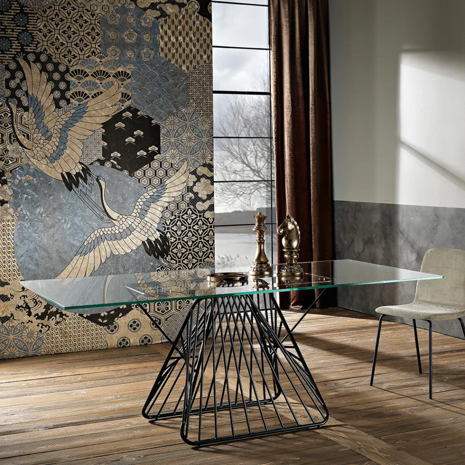 Mesa de design moderno em vidro temperado fabricado na Itália, Mitia Viadurini