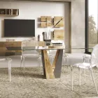 Mesa Living Cristal com Base em Madeira e Metal Made in Italy - Dementador Viadurini