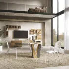 Mesa Living de Cristal com Base em Madeira e Metal Made in Italy - Dementador Viadurini