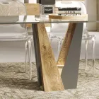 Mesa Living de Cristal com Base em Madeira e Metal Made in Italy - Dementador Viadurini