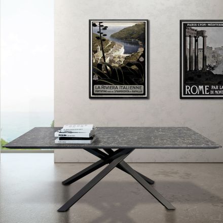 Mesa de estar em HPL com base de metal cinza ferro fabricada na Itália - Shagor Viadurini