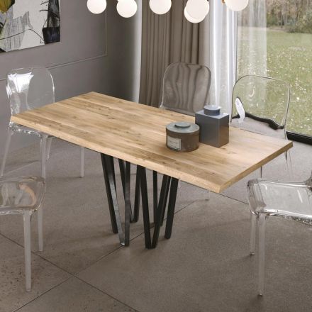 Mesa de estar em carvalho maciço com base de metal centrada fabricada na Itália - Cedric Viadurini