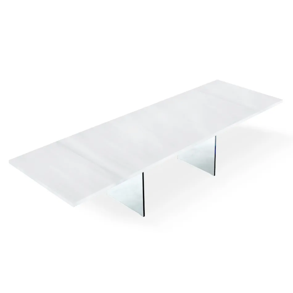 Mesa extensível moderna até 300 cm em laminado e vidro fabricado na Itália - Tear Viadurini