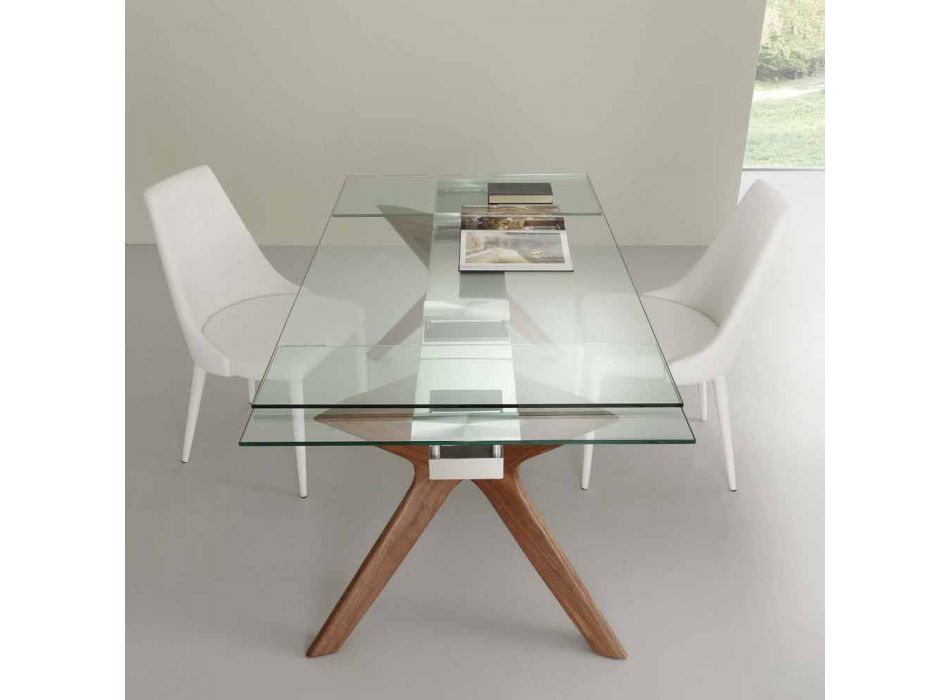 Mesa extensível contemporânea em aço inoxidável e vidro temperado Kentucky Viadurini