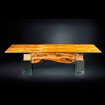 Mesa de madeira de oliveira moderna e vidro retangular Portofino Viadurini