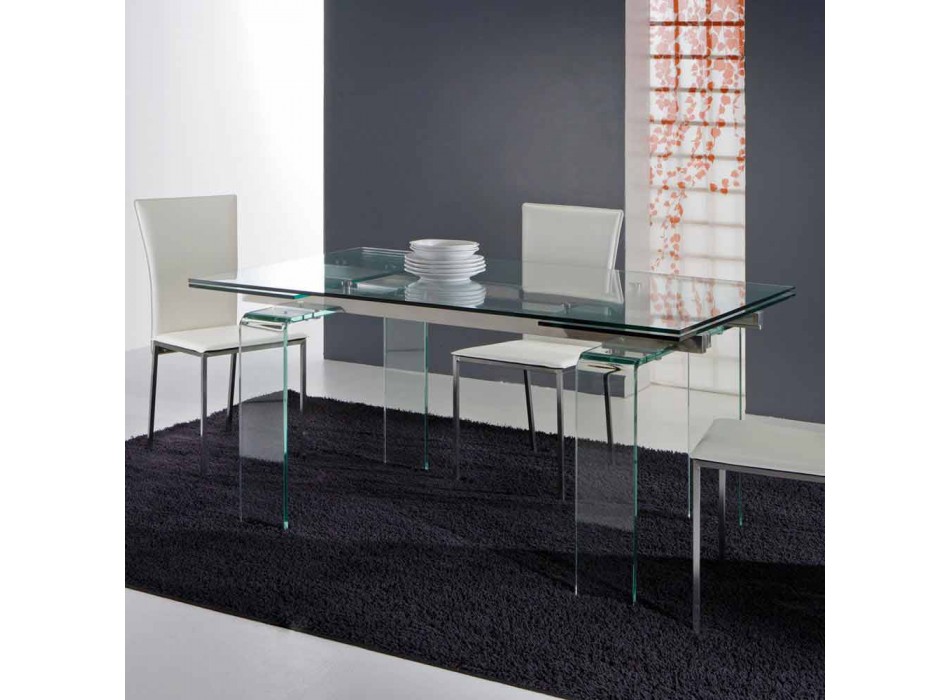 Mesa contemporânea feita de vidro transparente temperado Atlanta Viadurini