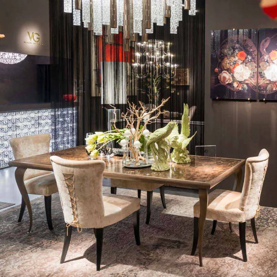 Mesa neo-clássica com estrutura em madeira maciça e tampo em mármore Adam Viadurini