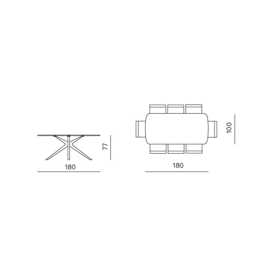 Mesa oval de 180x100 cm em vidro martelado fumê e metal - Domus Viadurini