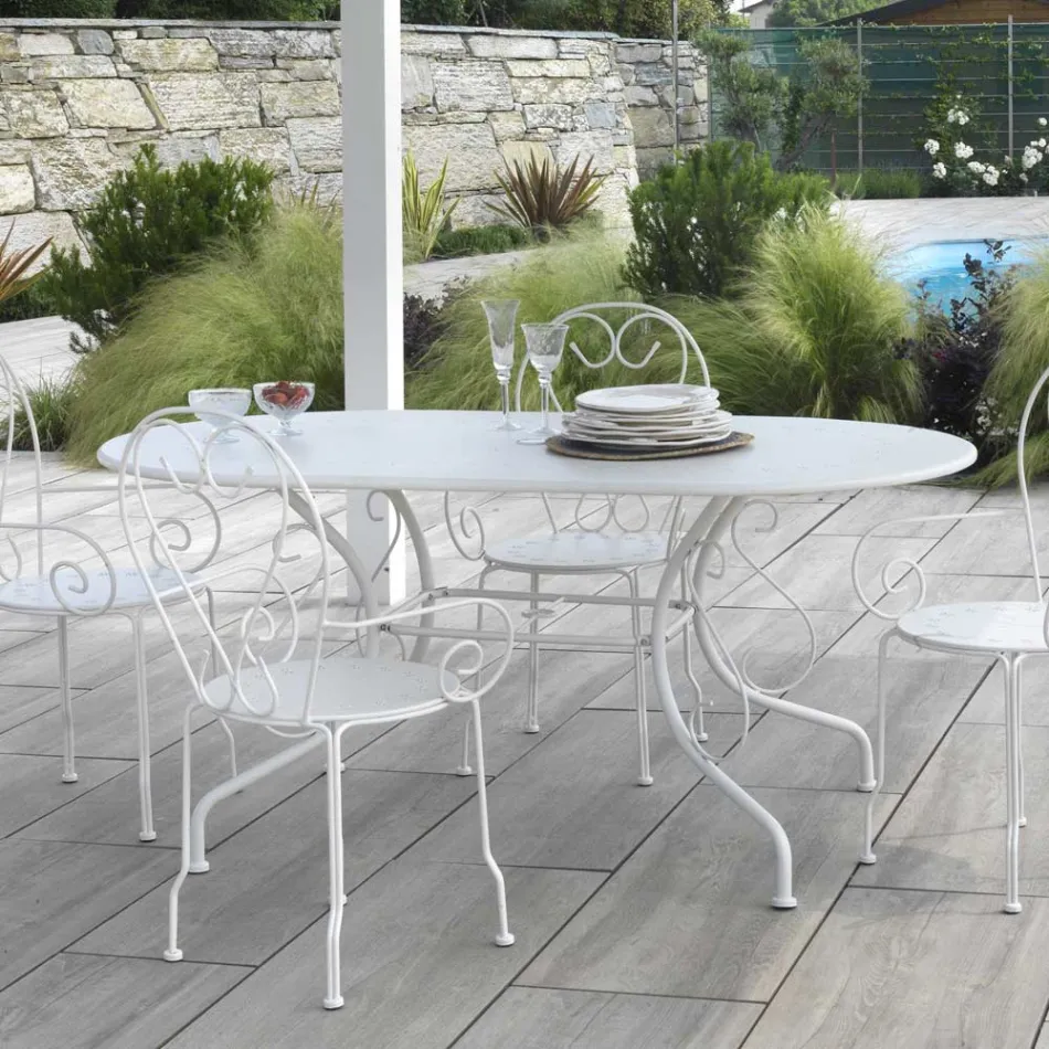 Mesa de jardim oval feita inteiramente de metal - Arquivo Viadurini