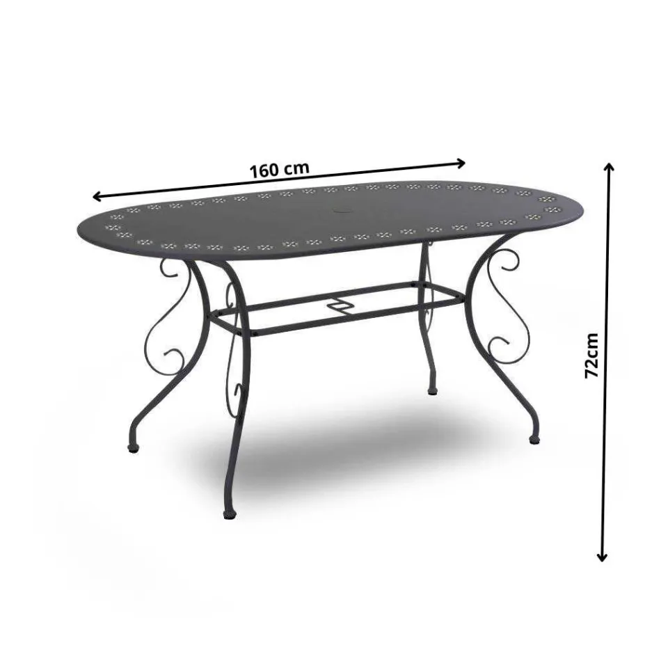 Mesa de jardim oval feita inteiramente de metal - Arquivo Viadurini