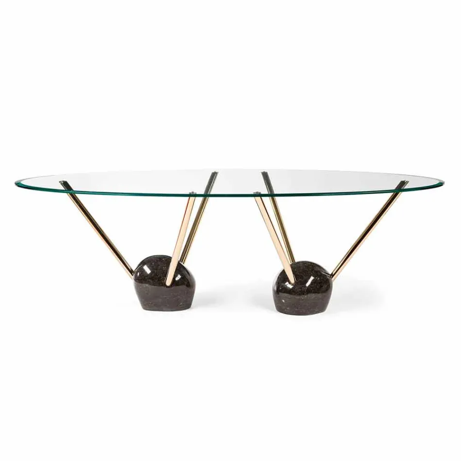 Mesa de design oval com 100% Made in Italy Zoe glass top Viadurini