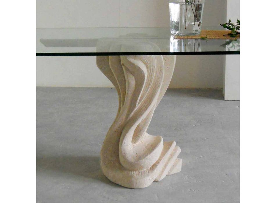 Mesa de pedra oval com tampo de cristal no moderno design Agave Viadurini