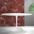 Mesa oval Tulip Saarinen, 74 cm de altura, em cerâmica Florim branca fosca - Scarlet Viadurini