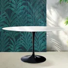 Mesa oval Saarinen Tulip, 74 cm de altura, em cerâmica Florim branca brilhante - Scarlet Viadurini