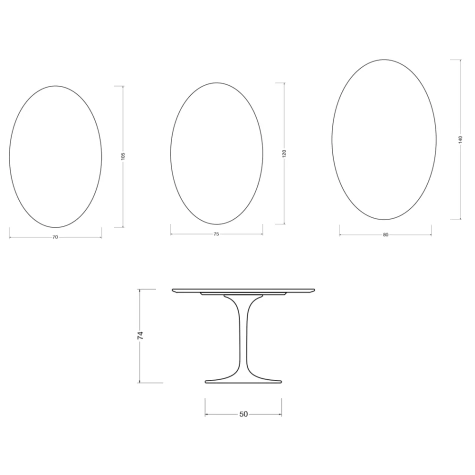 Mesa oval Tulip Saarinen, 74 cm de altura, em cerâmica Florim branca brilhante - Scarlet Viadurini