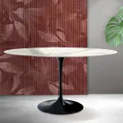 Mesa oval Tulip Saarinen, 74 cm de altura, em cerâmica fosca Florim Statuario - Scarlet Viadurini