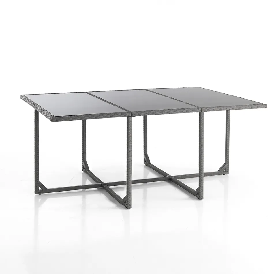 Mesa interior e exterior com 6 cadeiras com encosto reclinável e 4 pufes - Venir Viadurini