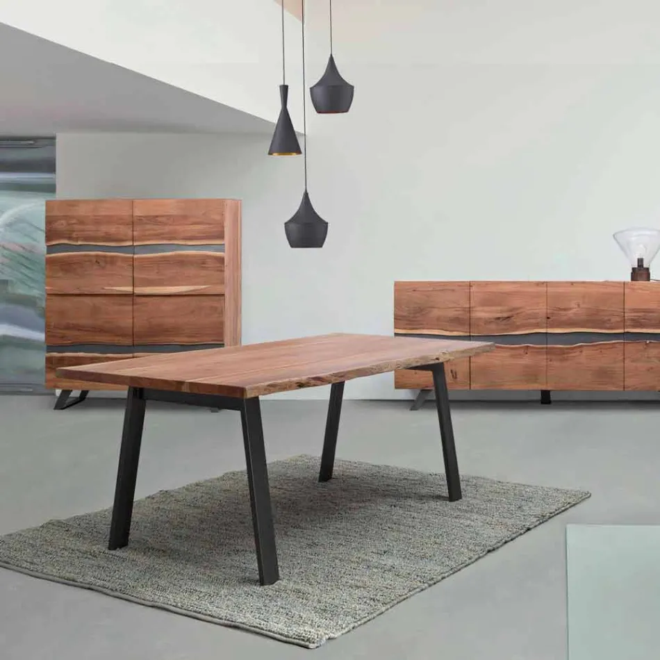Mesa de Jantar Design em Madeira e Aço Homemotion - Cannes Viadurini