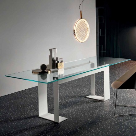 Tampo da mesa em vidro extra claro e pés de metal 3 acabamentos 4 tamanhos - speck Viadurini
