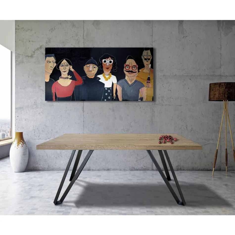 Mesa Chapeada em Carvalho Masellato Nodoso e Metal Made in Italy - Luanda Viadurini