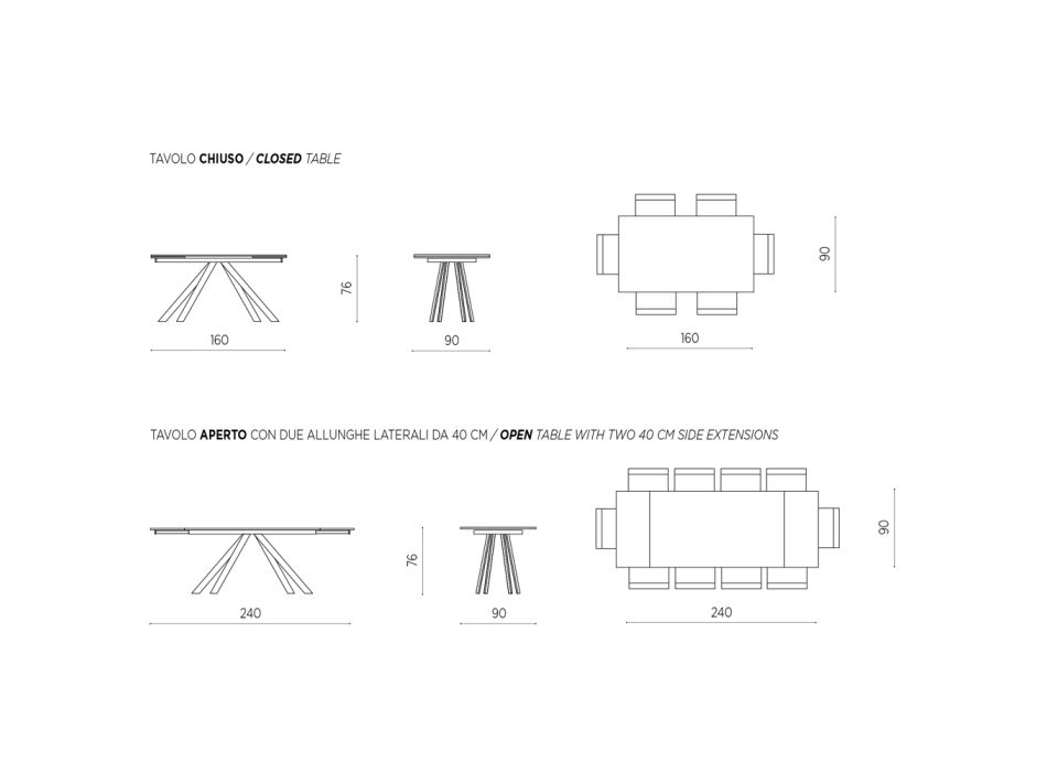 Mesa de Jantar Extensível até 240 cm Efeito Mármore e Estrutura Metálica - Yvan Viadurini