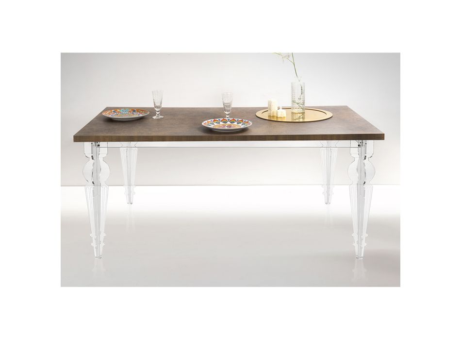 Mesa de jantar extensível até 255 cm em Plexiglass e Madeira Made in Italy - Francoise Viadurini