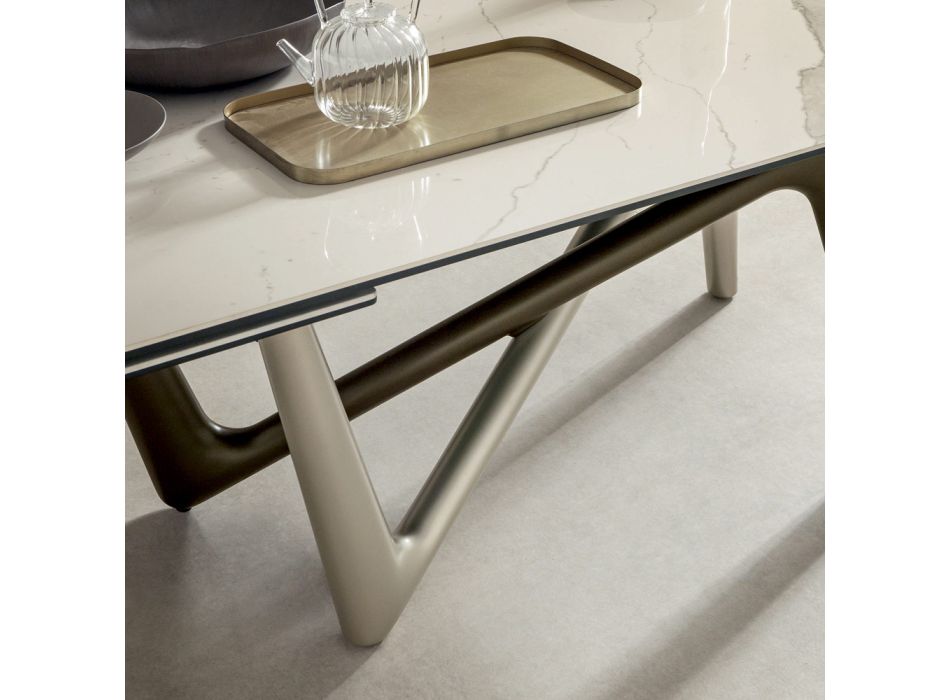 Mesa de jantar extensível até 294 cm de cerâmica polida e poliuretano - Stalto Viadurini