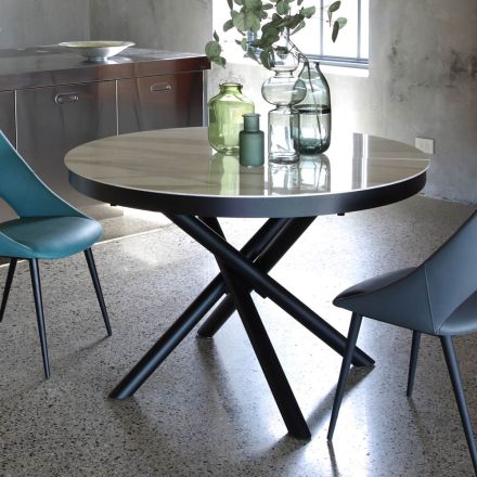 Mesa de jantar redonda extensível até 165 cm em aço e cerâmica - junho Viadurini